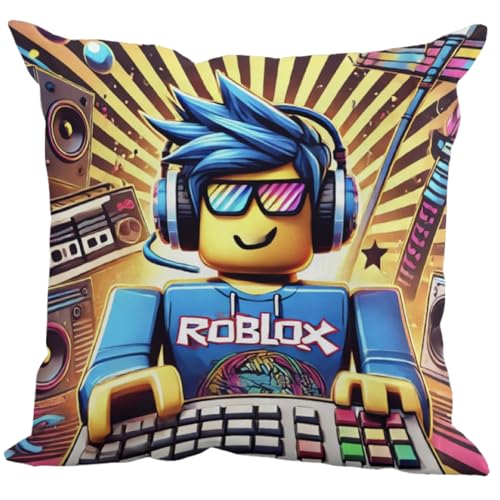 The Beach Stop Fun Video Game Character Accent Ro-blox Cushion Cover | Gift Idea for Men Women Boys Girls | 45x45cm 18x18” | Ro-blox Gamer Guy