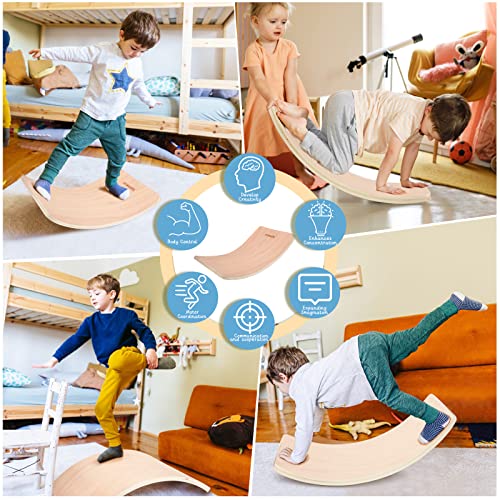 Asweets Wooden Short Wobble Balance Board Kids 17 Inch Rocker Board Natural Wood Toddler Balance Board Open Ended Learning Toy For Easy Storage #TOP3