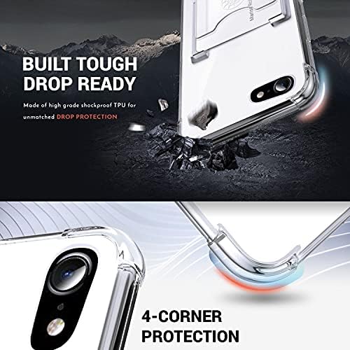 Shields Up Designed for iPhone SE 3 2022 Case, SE 2020 Case, iPhone 8 Case, iPhone 7 Case, Wallet Case with Ring Kickstand and Card Holder, Slim TPU Bumper Cover for iPhone SE3/SE2/8/7 - Clear