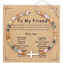 Emibele Religious Cross Bracelet for Women, Christian Cross Bead Bracelets with Natural Stone, Religious Christian Faith Jewelry, Stocking Stuffers for Women, Friendship Jewelry