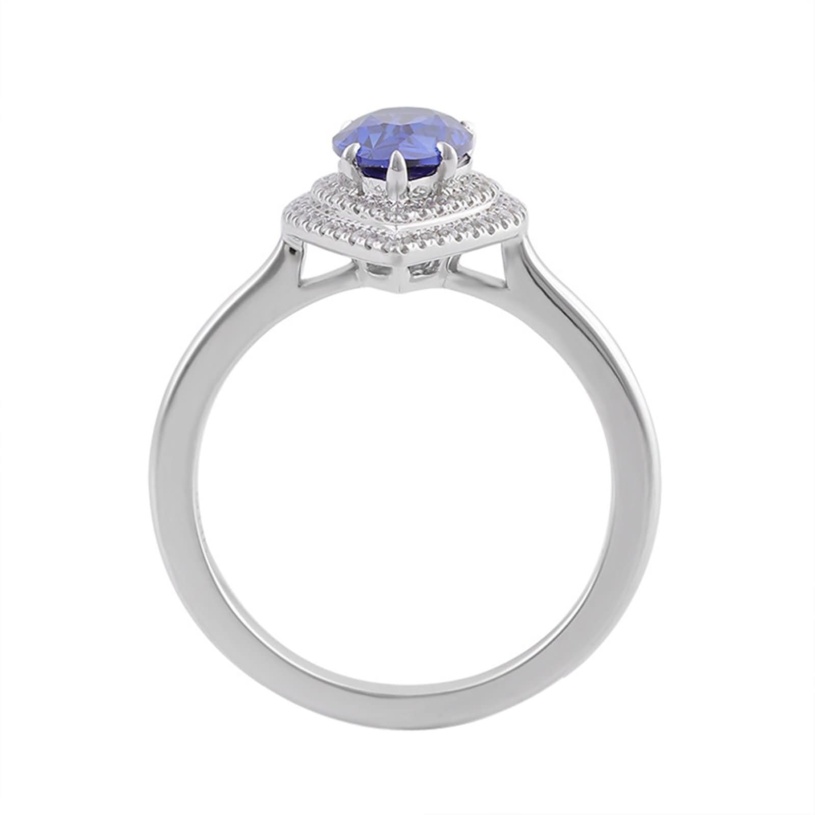 Daesar Anillo de Promesa de Mujer con Gota de Agua con Zafiro Creado de 3ct y Moissanita, Oro Blanco 9K/14K/18K, Anillo para Boda Plata Azul