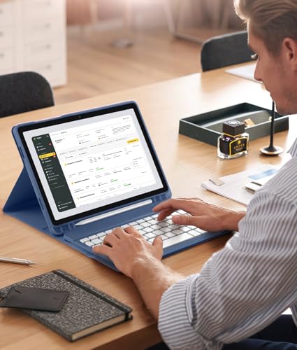 Vobafe Hülle mit Tastatur für Samsung Galaxy Tab A11+ Plus 11 Zoll 2025 / Tab A9+ Plus 2023, 7 Farben Beleuchtete mit Abnehmbare Tastatur, TPU Rückschale mit Stifthalter, QWERTZ, Blaugrau