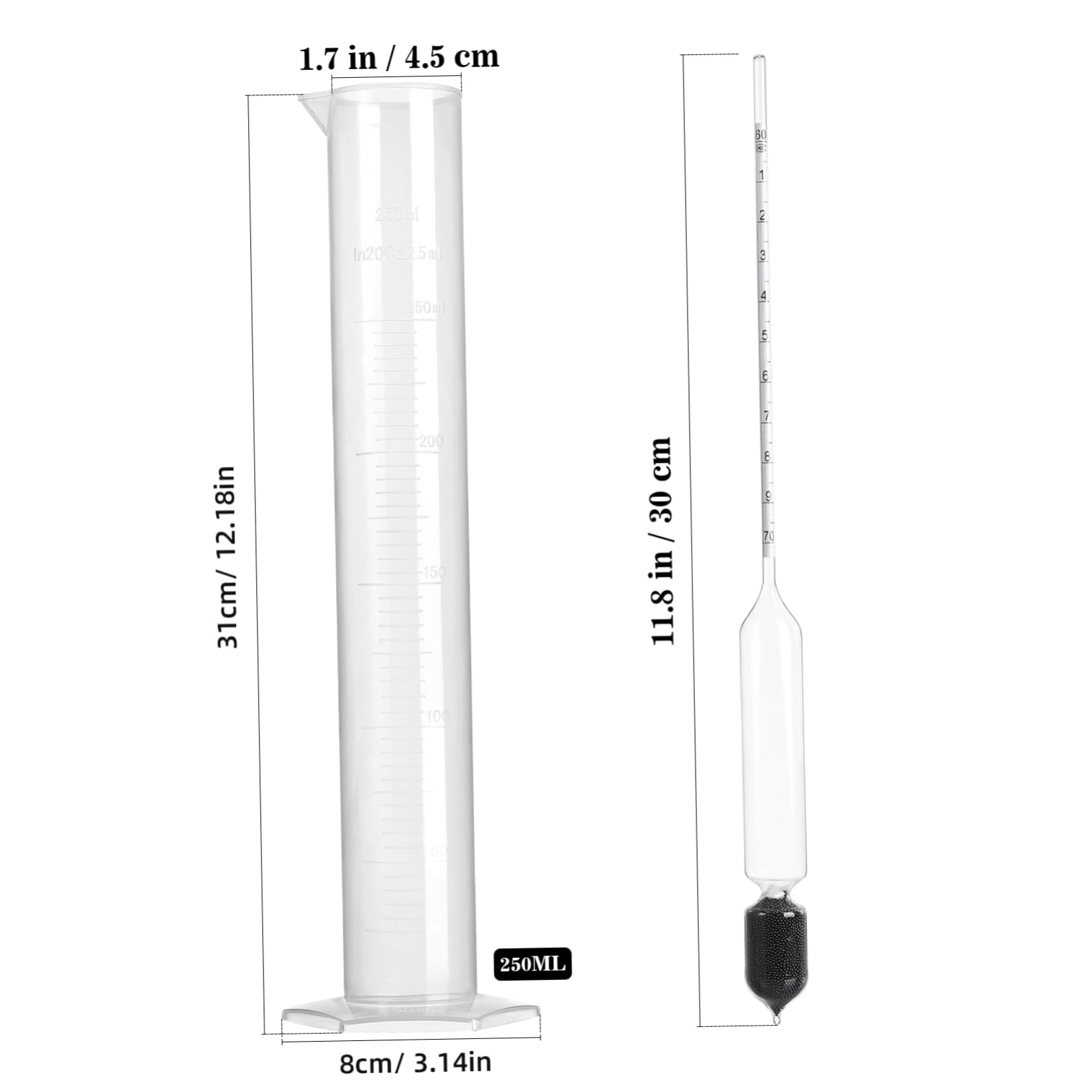 Hidrómetro Material de Vidrio y Plástico para Medir Contenido de Azúcar y Humedad Ligero y Calibrado de Jarabe Adecuado para Cocina y Pruebas Precisas