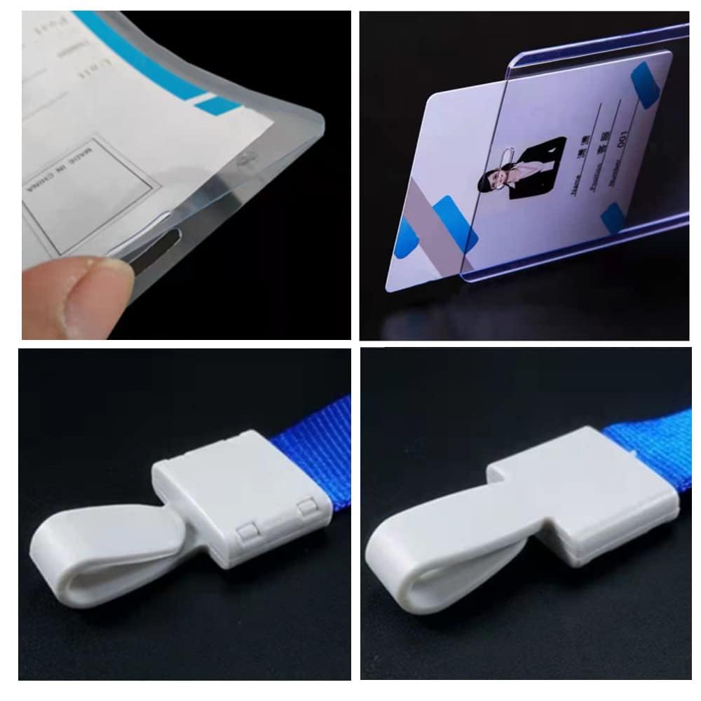 20 Portabadge Trasparenti 8x12 Cm - Custodie Per Carte D'Identit&agrave;, Green Pass, Con Cordino Blu, PVC Duro