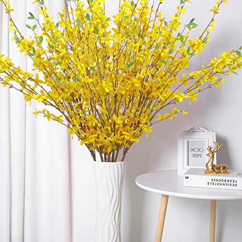 UArtlines 6Pcs Artificial Forsythia Flower Branches 39.4 Inch Long Stem Silk Fake Winter Jasmine Simulation Yellow Flowers Bouquets for DIY Floral Arrangement Wedding Party Home Office Decor