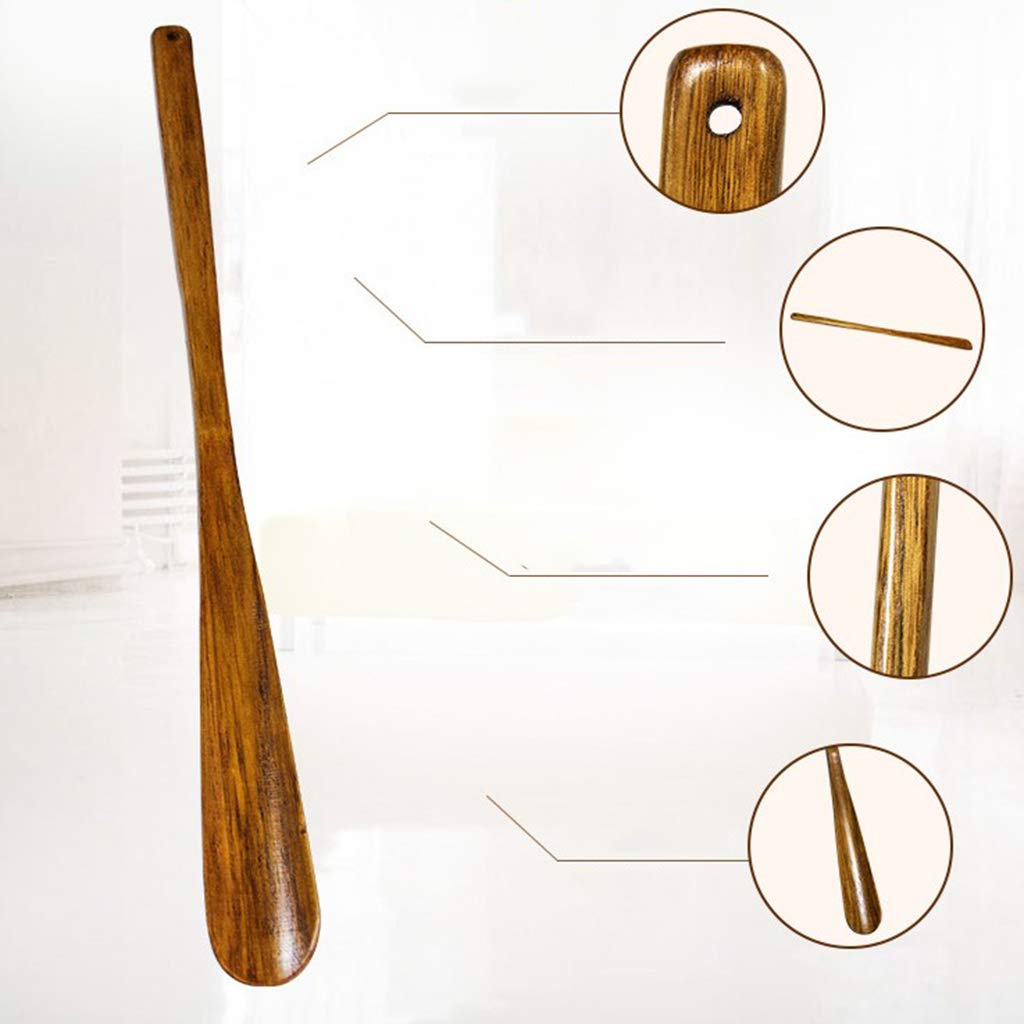 Herienta - Calzascarpe in legno con manico, 58 cm, facile da indossare, in legno massello marrone per una comoda e comoda calzatura