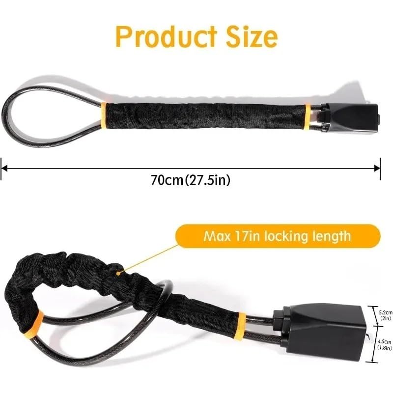 Cierre de seguridad para coche Bloqueo del volante, hebilla para cinturón de seguridad coche, cuerda bloqueo para, camión, Cable acero trenzado, antirrobo(Orange)