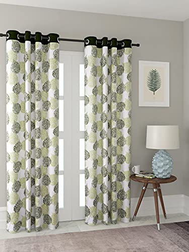 Image of Cortina Durable & Stylish Premium Leaf Print 100% Polyester Curtains - Metal Grommets - Easy Fitting Over Window - Bedroom Living Room Kids Room Hall Kitchen - 7 Feet Set of 1 - Green 4