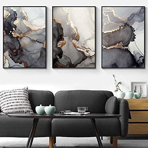 Affiches impressions pour salon decoration murale abstraite dore 3 toiles 40x60