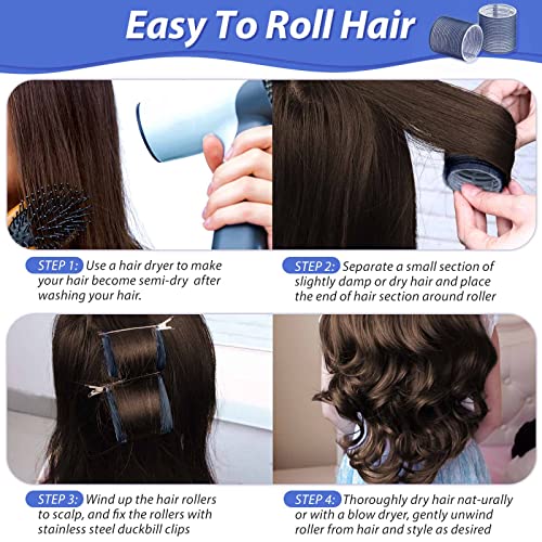 Jumbo Hair Curlers Rollers, 24Pcs Set With 12 Hair Curlers Self Grip Holding Rollers And 12 Stainless Steel Duckbill Clips For Long Medium Short Thick Fine Thin Hair Bangs Volume (Navy Blue) #TOP4