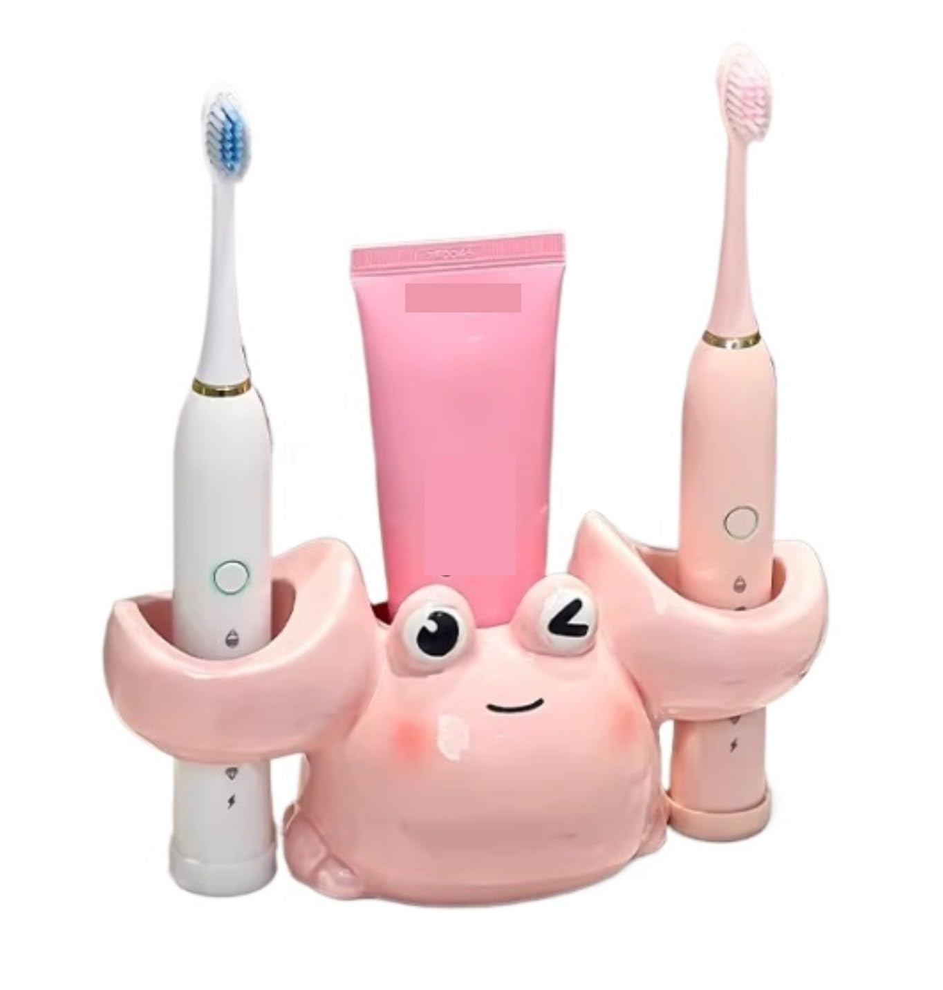 Porta Cepillo Dientes Baño Accesorios De La Encimera del Tenedor Cepillo Dientes Forma Cangrejo Cerámica For El Cuarto Baño Hogar Y Cocina(Pink)