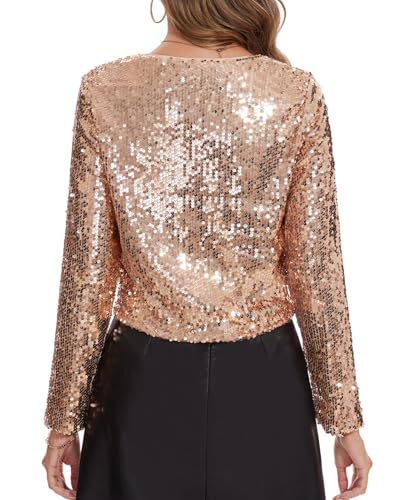 Image of MINTLIMIT Women's Sequin Shrug Bolero Long Sleeve Open Front Party Sparkly Cropped Cardigan Glitter Shiny Jackets