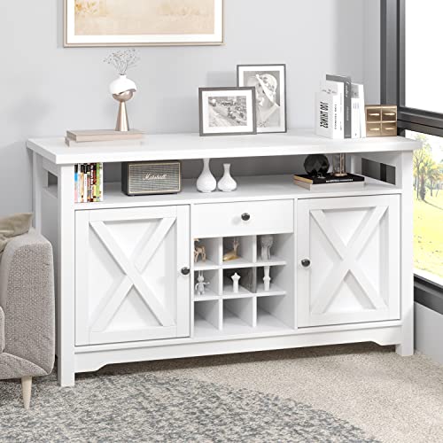 Modern Coffee Bar Cabinet, 47” Storage Cabinet Sideboard Buffet Barn Door Drawer Open Shelf For Kitchen, Dining/ Living Room 47" X 16" X 32"(White) #TOP2