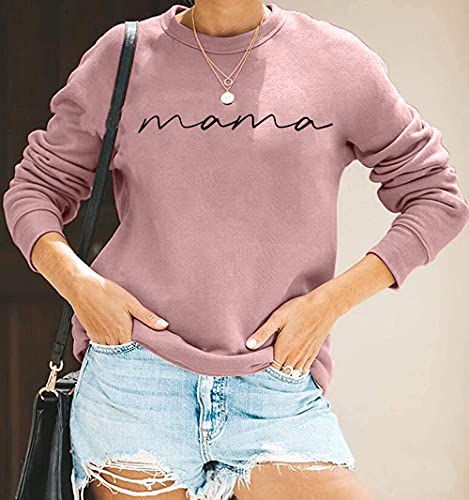 astanfy womens crewneck sweatshirt mama letter print long sleeve loose fashion pullover top