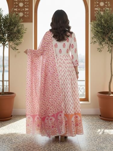 Image of Leriya Fashion Kurta Sets for Woman | Kurti Set for Woman | Anarkali Suit for Women | White Kurta Set for Women with Dupatta | Traditional Anarkali Salwar Suit for Party Outfits Kurtis