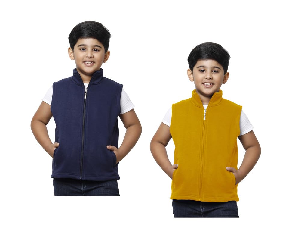Image of IndiWeaves Boys Solid Fleece Warm Sleeveless Jackets for Winters (Pack of 2) Black::Grey