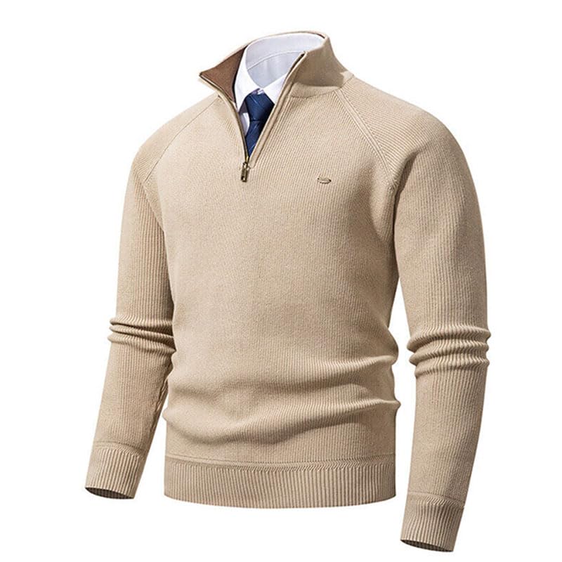 Mens Casual Slim Fit Pullover Sweaters Long Sleeve Knitted Fabric Zip Up Mock Neck Polo Sweater2