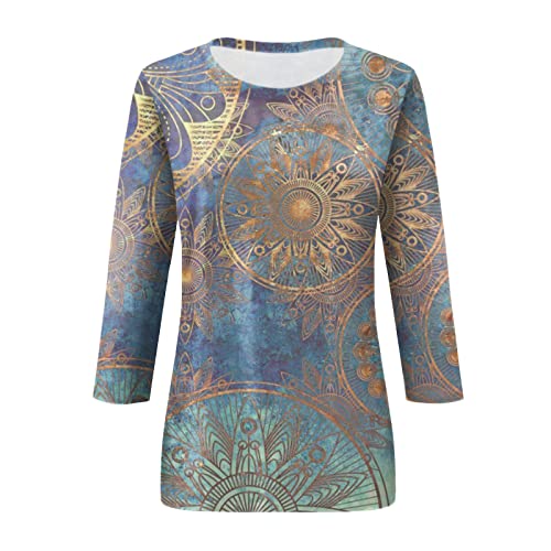 HTHLVMD Womens 3/4 Length Sleeve Tops 2025 Fall Fashion Floral Print Crewneck Causal Trendy Tunic Tops for Women