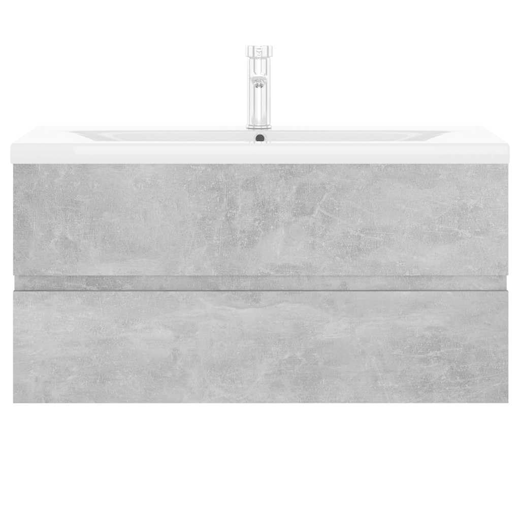 Mobile sottolavabo grigio cemento in legno con lavabo da incasso in ceramica 91 x 39 x 18 cm, 1 cassetto, scarico push-open, rubinetto