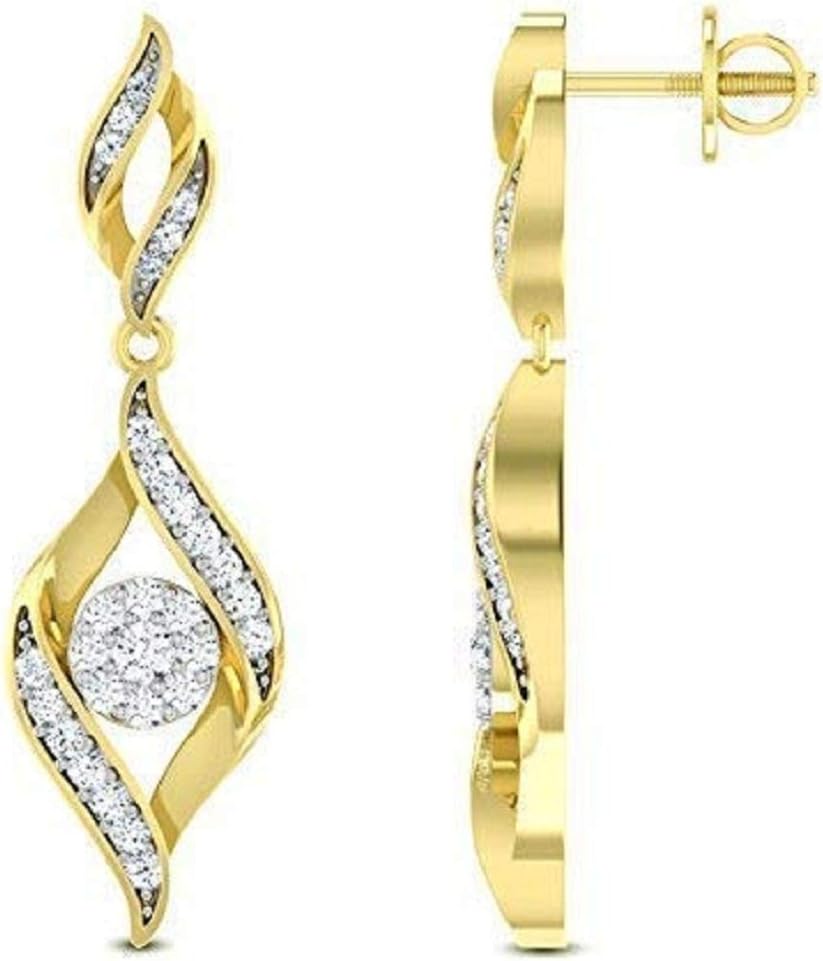 ATJewels 14K Yellow Gold Over 925 Sterling Silver Round Cut Cubic Zirconia Engagement Wedding Cluster Drop Dangle Earrings