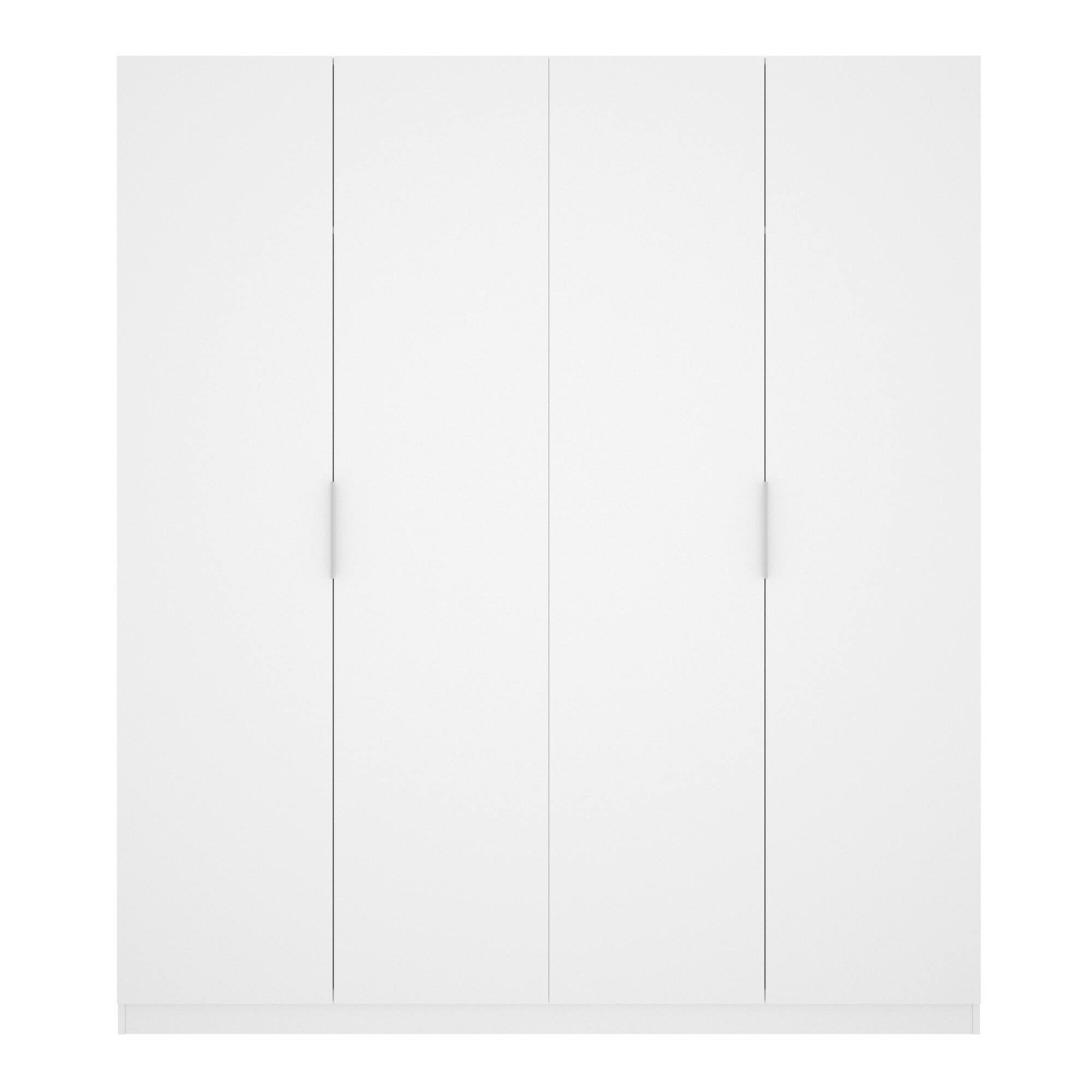 Dmora - Guardaroba grande Prado, Mobile appendiabiti per camera da letto, Armadio a 4 ante battenti, 180x52h204 cm, Bianco