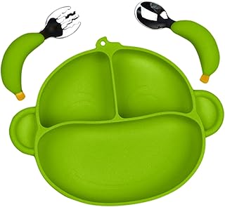 GARVALON 1 Conjunto De Talheres Para Bebês Placas De Sucção Para Crianças Pequenas Pratos Para Crianças Bandeja Dividida Placas De Sucção Para Crianças Placas Infantis De Silicone