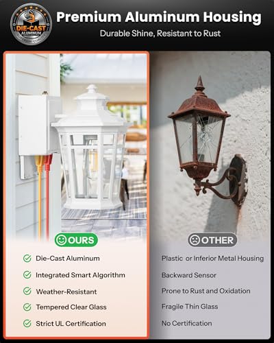 Image of Gleamz Large Porch Lights Outdoor with GFCI Outlet, White Exterior Lighting Fixtures with Dusk to Dawn Sensor, Front Porch Light Wall Mount, Patio Wall Light Fixture for Garden Front Door Coach