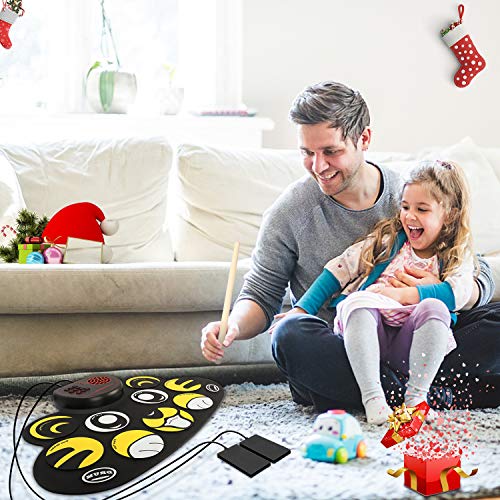 YUOIOYU Electronic Drum Set - 9 Pad Flexible Roll Up Drum Kit Practice Pad with Foot Pedals, Built in Speakers & Drum Sticks, Great Holiday Birthday Gift for Kids/Beginners