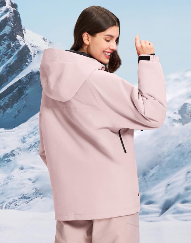 Pioneer Camp Damen Skijacke mit Kapuze Wasserdicht 10000mm H2O Winddichte Schneejacke – Warme Winterjacke mit Abnehmbarer Schneefang und Reißverschluss Kapuze für Ski Snowboard Outdoor(Pink;M)