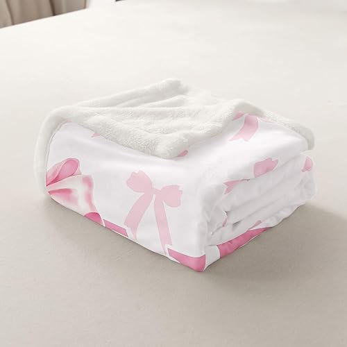 Miniatura 5 de Manta de forro polar de franela con lazo rosa, estilo princesa, con lazo, corazones y hadas, súper suave para cama, sofá, sofá, letra inicial V,