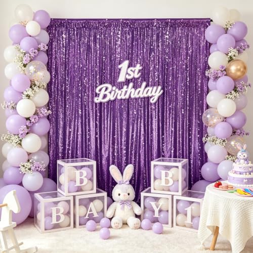 Image of Purple Sequin Backdrop Curtain Drapes Glitter Party Decorations 10FTx10FT