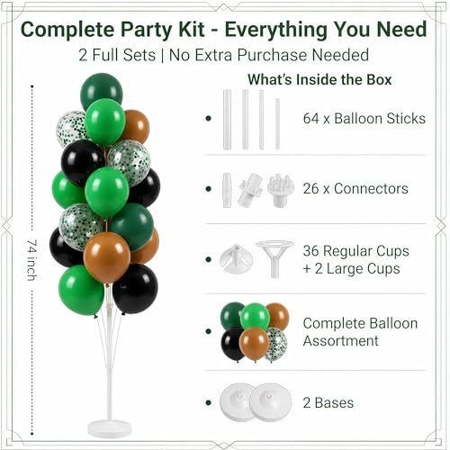 Image of Hiins Green Brown Balloon Stand Kit for Floor and Table with Base for Party Decor