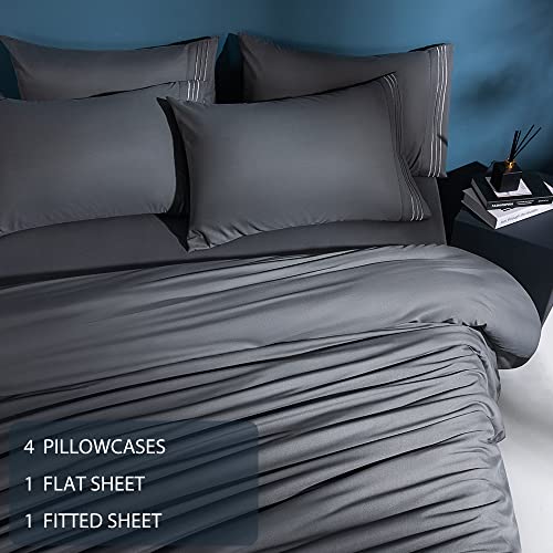Shilucheng Bed Sheet Set Microfiber 1800 Threads Egyptian Super Soft Sheets 16-Inch Deep Pocket - Hypoallergenic - 6 Piece (Dark Grey, King) #TOP3