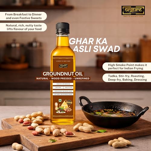 Image of Orgure Wood Pressed Groundnut Oil - Single Origin | Rich Aroma & Bold Flavour | Natural & Cold Extracted | MSME Award Winner | Ideal for Cooking, Pickling & Ayurvedic Use | 1L Pet Bottle
