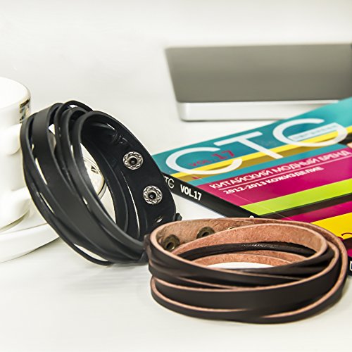 Chic Exquise Designs CE1106BBRBL Handmade Genuine Vintage Leather Wrist Cuff Wrap Bracelet Adjustable thumb #2