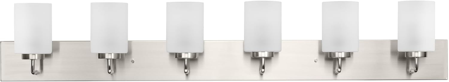Merry Collection Six-Light Brushed Nickel and Etched Glass Transitional Style Bath Vanity Wall Light