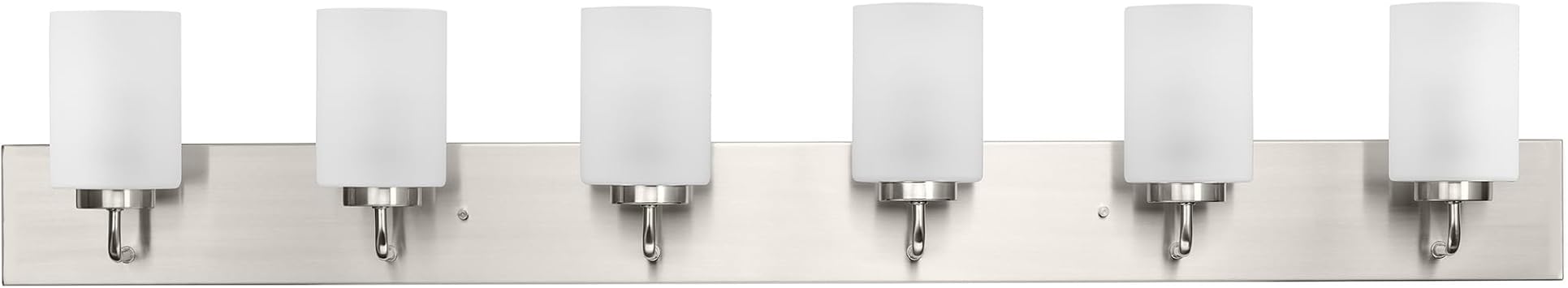 Progress Lighting Merry Collection Six-Light Bathroom Light Fixture, Brushed Nickel and Etched Glass Transitional Style Bath Vanity Wall Light, 48" L x 5.75" W x 8.25" H, P300421-009