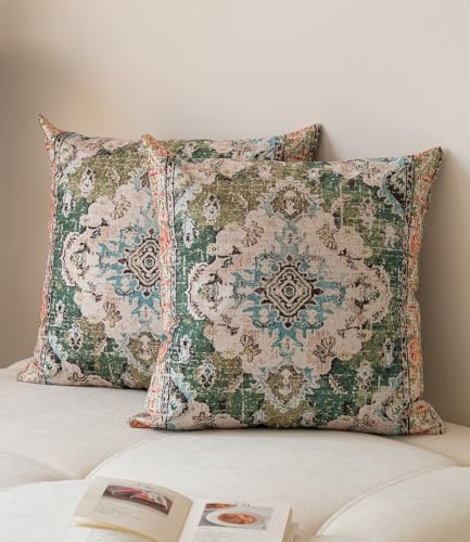 Vorysum Fundas de Cojines 45x45 cm Verde Retro Bohemio Cojines Decorativos para Sofa Super Suave Funda de Almohada Terciopelo Funda Cojin para Sofá Cama Decoración Hogar Sala Juego de 2