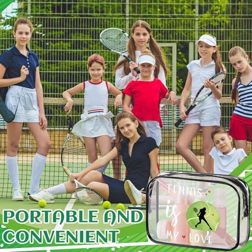 Kacctyen 12 Pcs Tennis Gifts Cosmetic Makeup Bag 7 x 4.7 x 2.4 Inch Tennis Travel Bags Toiletry Pouch for Women Purse Clear PVC Cheer Case Toiletry Zipper Pouch Bulk Gifts Accessories for Team Party4