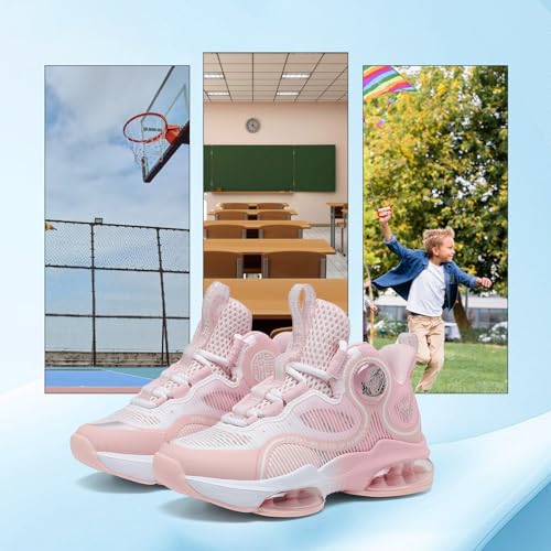 Image of VITUOFLY Kids Basketball Shoes Boys Sneakers Girls Mid-top Sports Shoes | Ankle protection, Non-slip TPR outsole, Cushioned shock-absorbing EVA midsole, Indoor outdoor sports for little & big kids