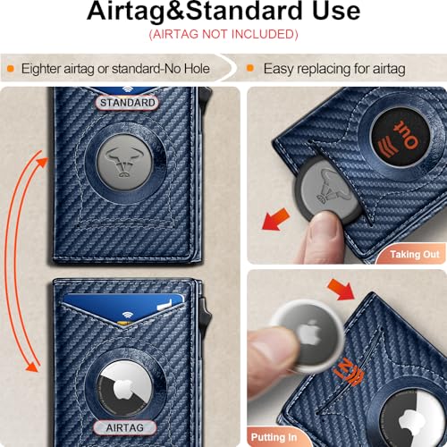 Image of BULLIANT Money Clip Wallet,Mens Gift Slim Wallet Credit Card Holder Airtag&Standard Use 9Cards-Metal Case in Magnetic Flip Shell