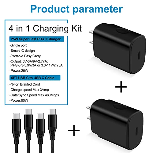 25W Samsung A54 5g Super Fast Charger Box Type C Fast Charging for Galaxy S24 A55 A15 A35 A14 Z Fold 5/Flip 5,S23 S22 S21 Ultra/FE, USB C Charger Block+6FT USB C to C Cable for Google Pixel 8 7a 7 pro