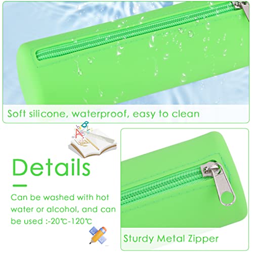 Image of Oyachic Slim Pencil Case,Cylinder Pencil Pouch,Silicone Makeup Bag,Green
