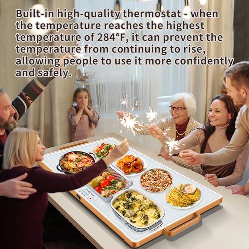Image of Warming Mat for Food (XXL 32 inchx18 inch), Warming Trays for Buffets Party and Daily Use,Temperature Control Food Warmer, Full Surface Tempered Glass Top Heating Food Warming Mat, White Electric Warming Tray
