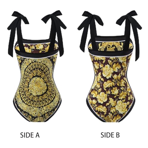 One Piece Bathing Suit for Women with Beach Cover up Wrap Skirt Swimsuit Sarong Retro Floral Print Bikini Set4