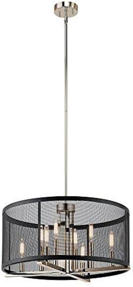 Kichler Titus 9.75" 8 Light Chandelier with Black Mesh Shade in Polished Nickel