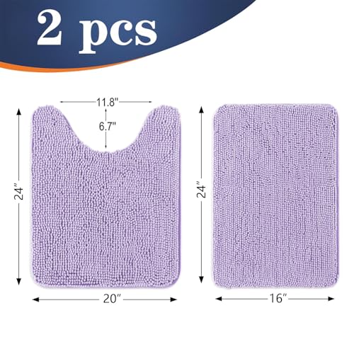 Image of OLANLY Bathroom Rugs Sets 2 Piece, Soft Absorbent Chenille Bath Mats and U-Shaped Contour Toilet Mat Area Rug Set, Machine Washable Bath Carpet, Home Decor Accessories(24 inchx16 inch+24 inchx20 inch, Lavender)