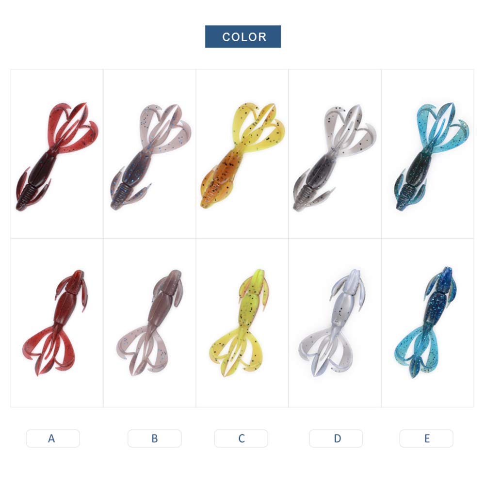 Generic doble cola Craw pescado suave plástico para un toque – Señuelo de pesca, Suspender y sniking Bass Lure (PVC, 0,11/0.22oz., 2.76/3.54inch, 5 colores), Multicolor