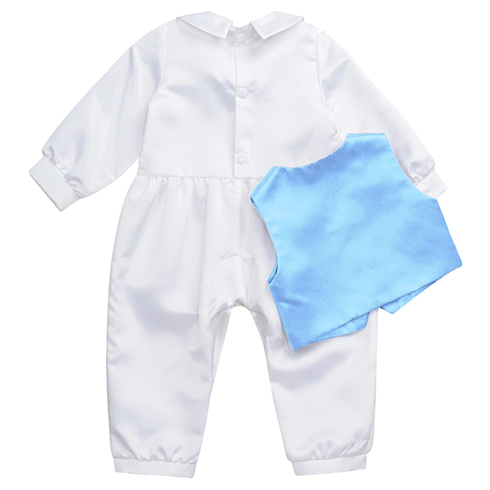 Kaerm Infant Baby Boys Gentleman Suit Long Sleeve Bow Tie Jumpsuit with Tuxedo Vest Two Piece Set Light Blue 12-18 Months