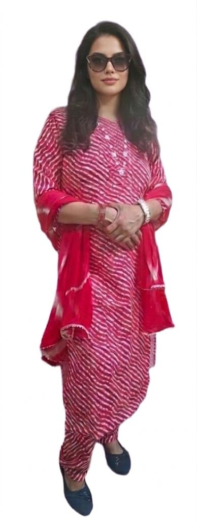 Women's Leheriya Print Kurta Pant Set with Dupatta, Pink-picture-52